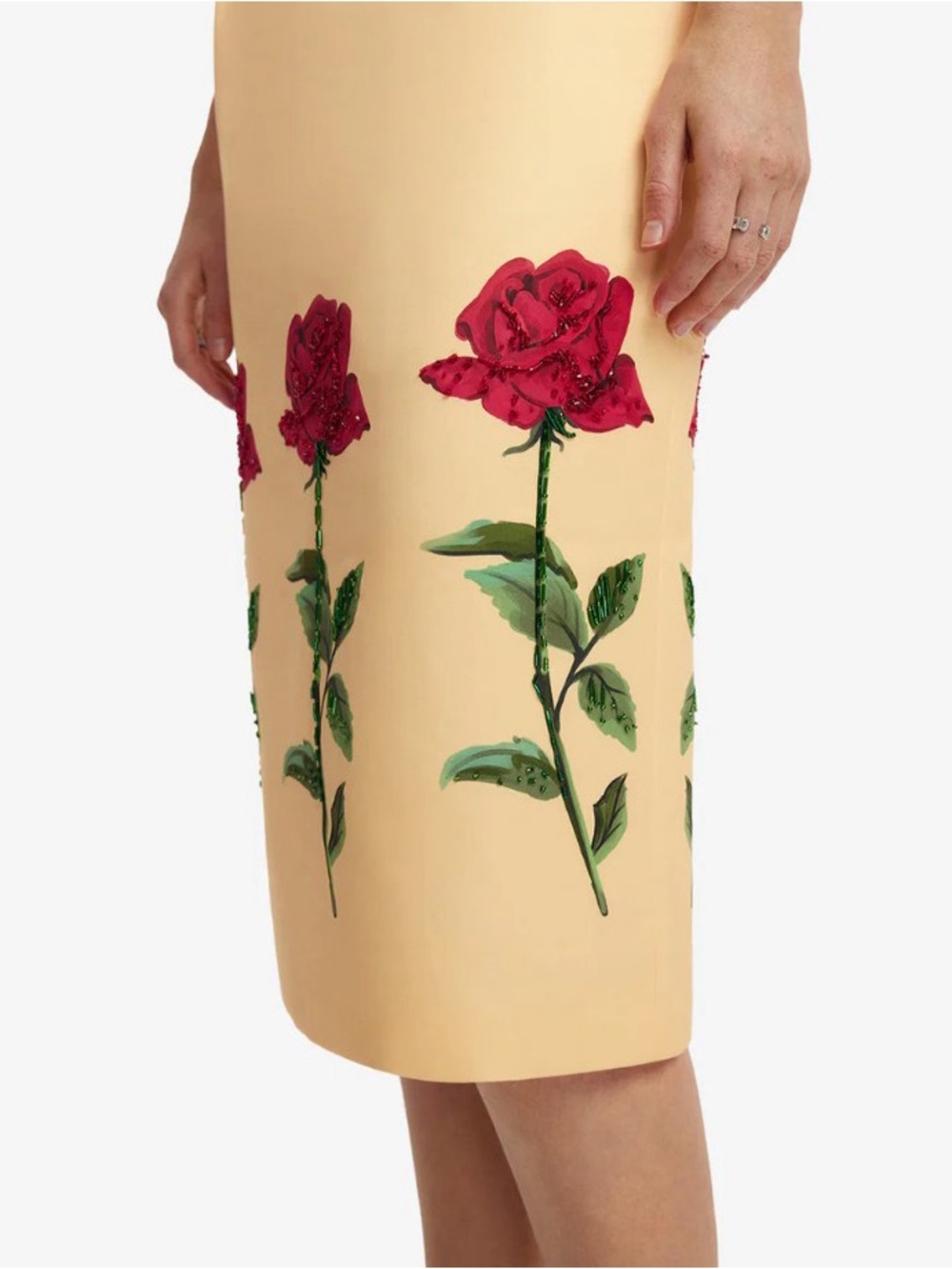 Leo Lin Polina Butter Hand Embellished Red Rose Midi Dress AU8/US4 NWT - Picture 3 of 6